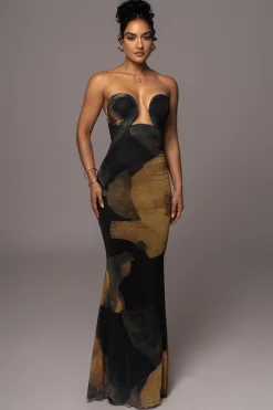JLUXLABEL Black Abstract Bethany Strapless Maxi Dress