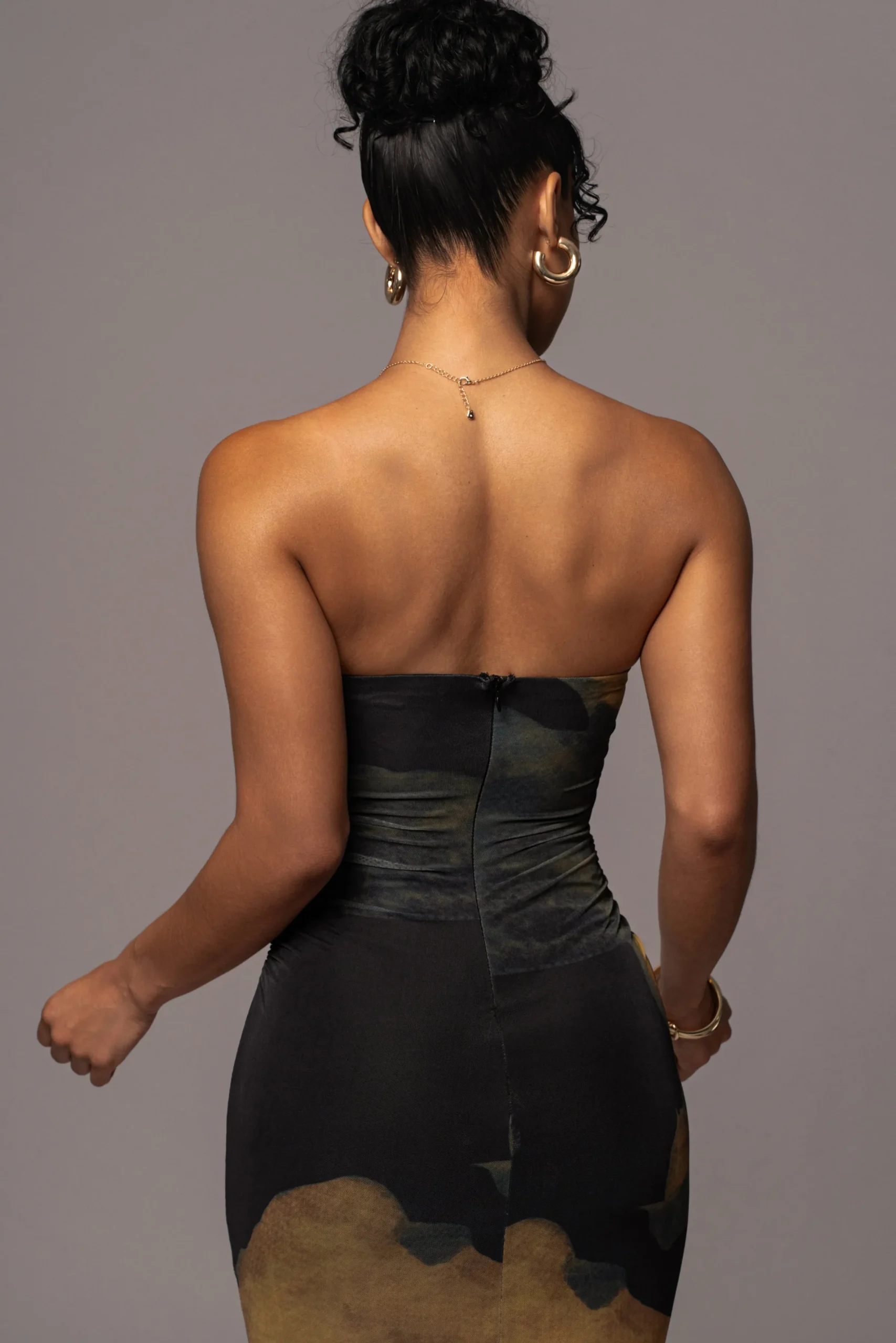 JLUXLABEL Black Abstract Bethany Strapless Maxi Dress