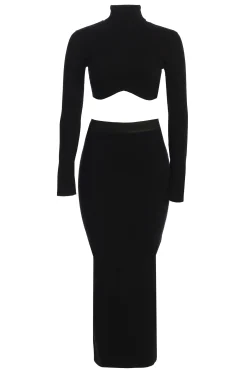 JLUXLABEL Black Anise Ribbed Skirt Set