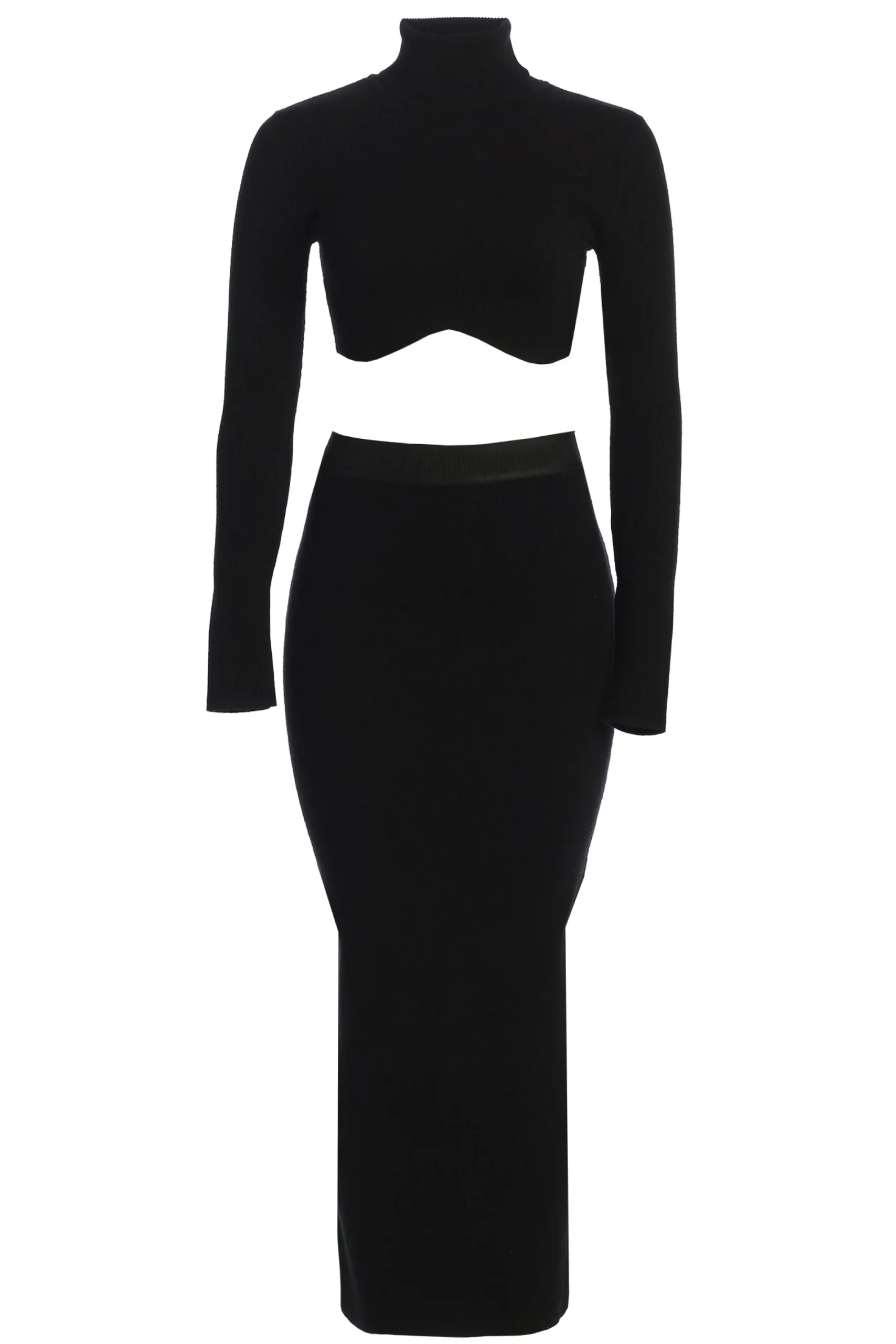 JLUXLABEL Black Anise Ribbed Skirt Set