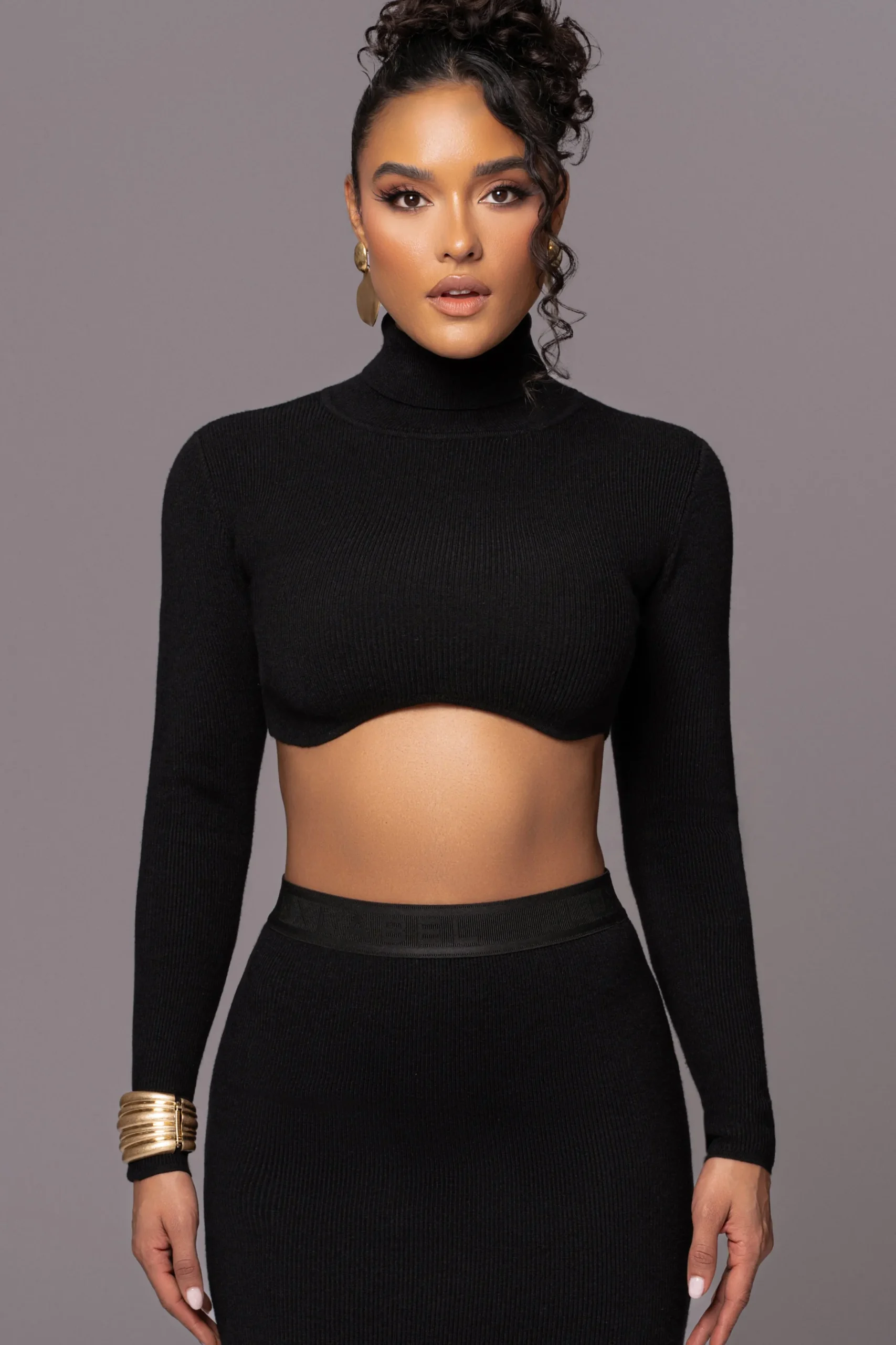 JLUXLABEL Black Anise Ribbed Skirt Set