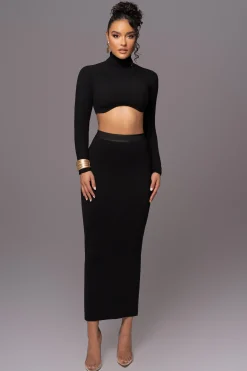 JLUXLABEL Black Anise Ribbed Skirt Set