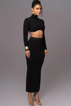 JLUXLABEL Black Anise Ribbed Skirt Set