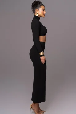 JLUXLABEL Black Anise Ribbed Skirt Set