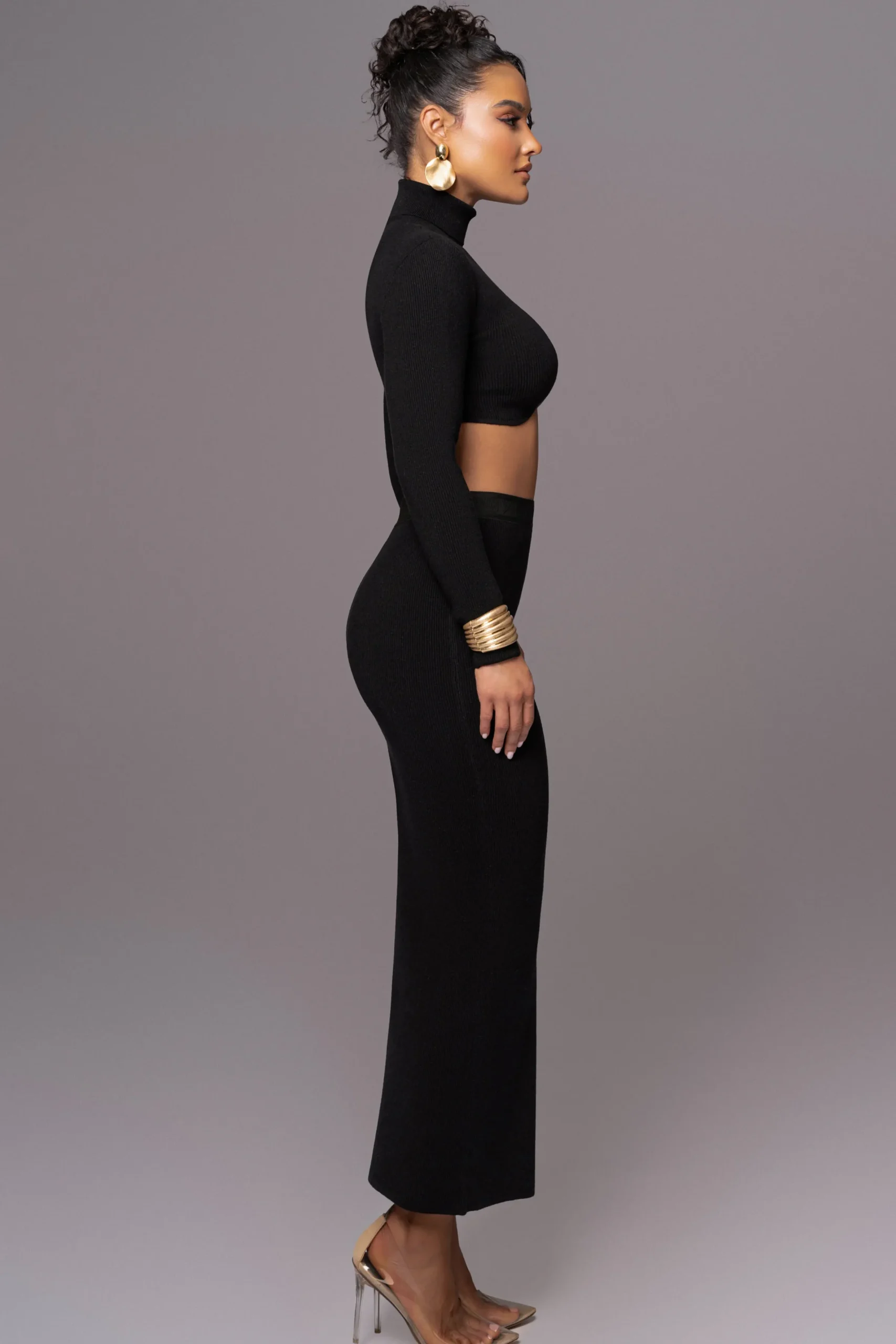 JLUXLABEL Black Anise Ribbed Skirt Set