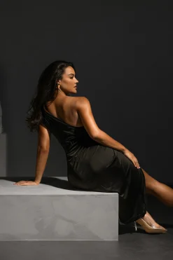 JLUXLABEL Black Anniversary Belted Wrap Dress