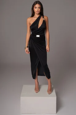 JLUXLABEL Black Anniversary Belted Wrap Dress