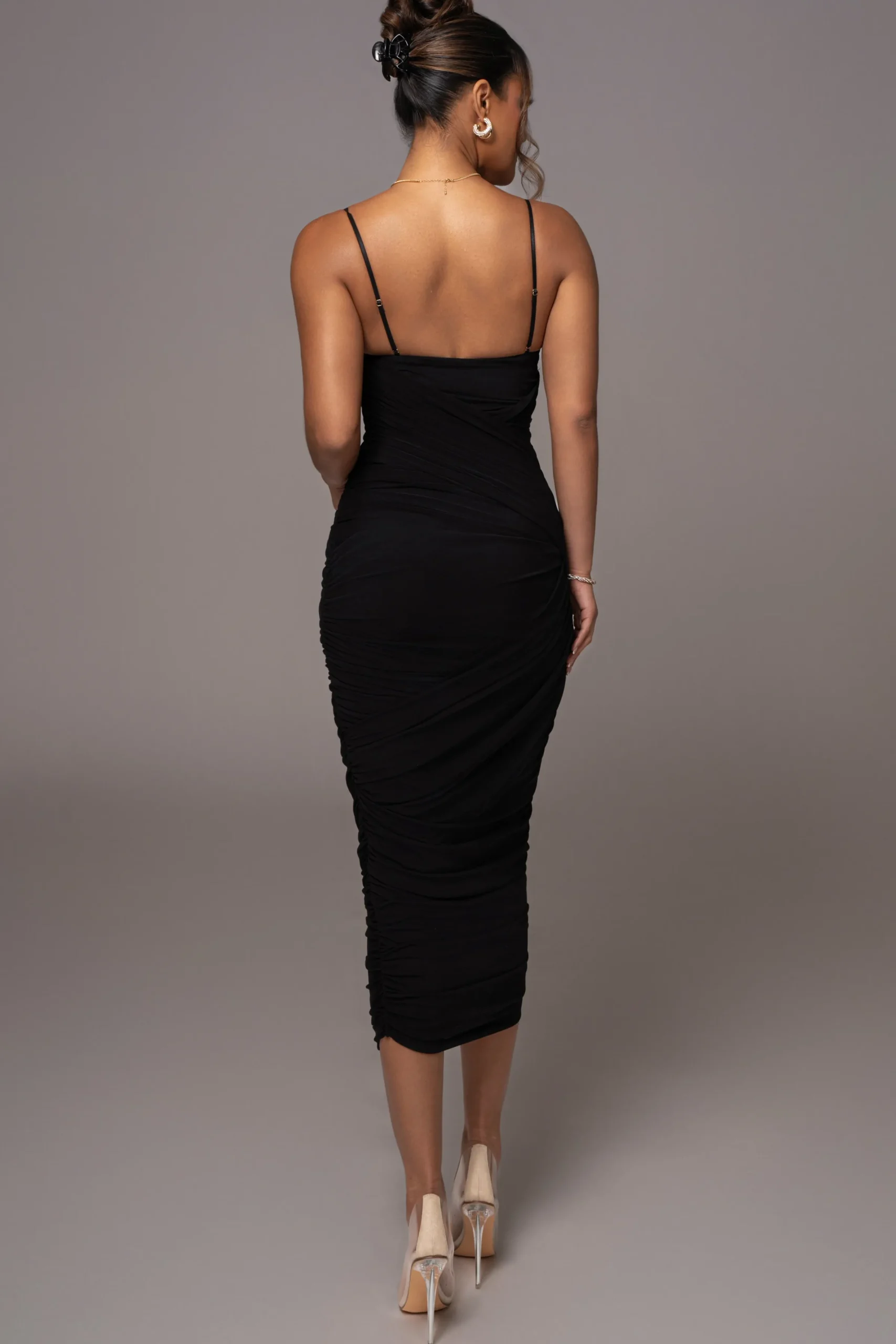 JLUXLABEL Black Arcadia Mesh Midi Dress