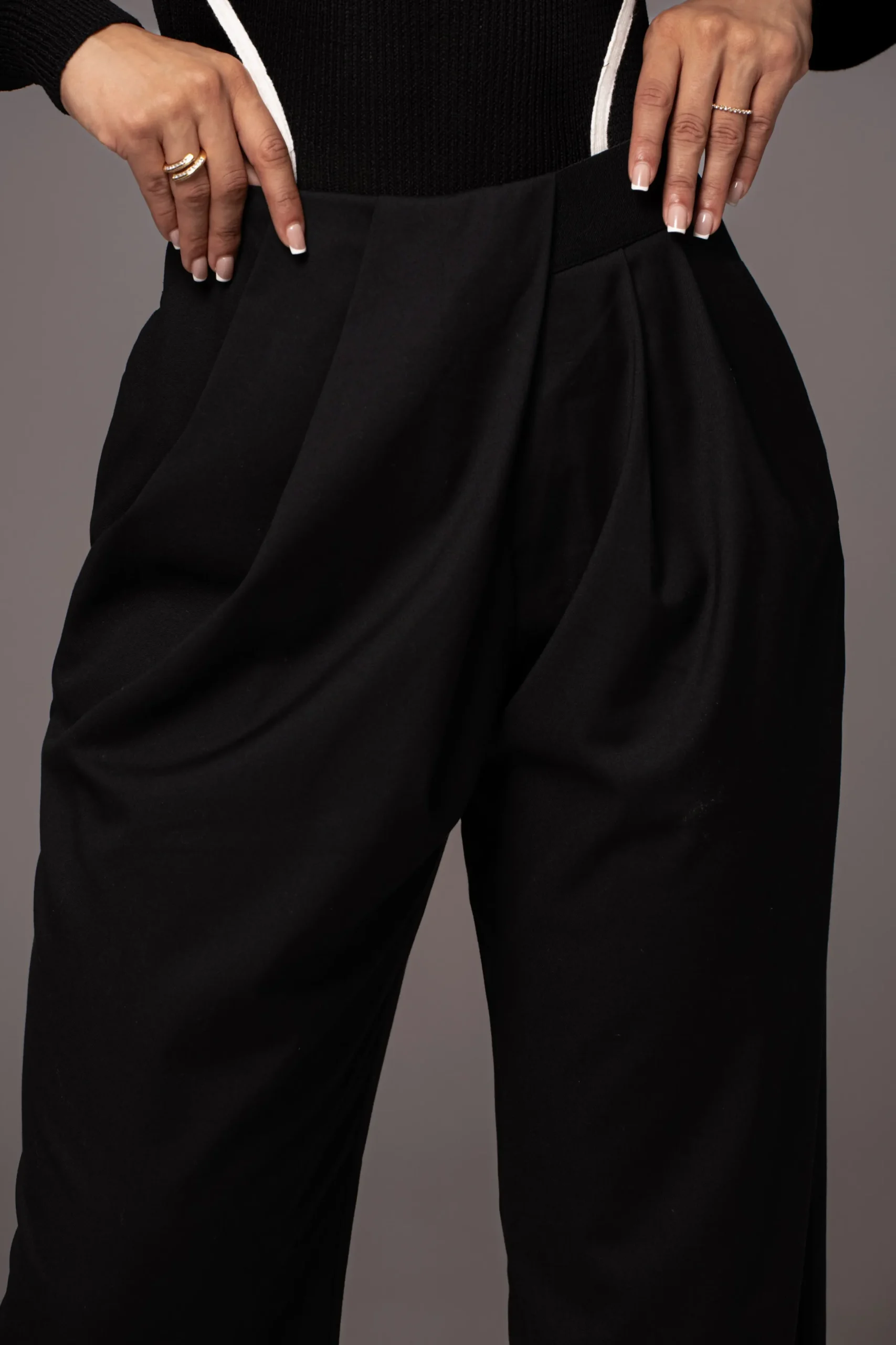 JLUXLABEL Black Asymmetrical Draped Trousers