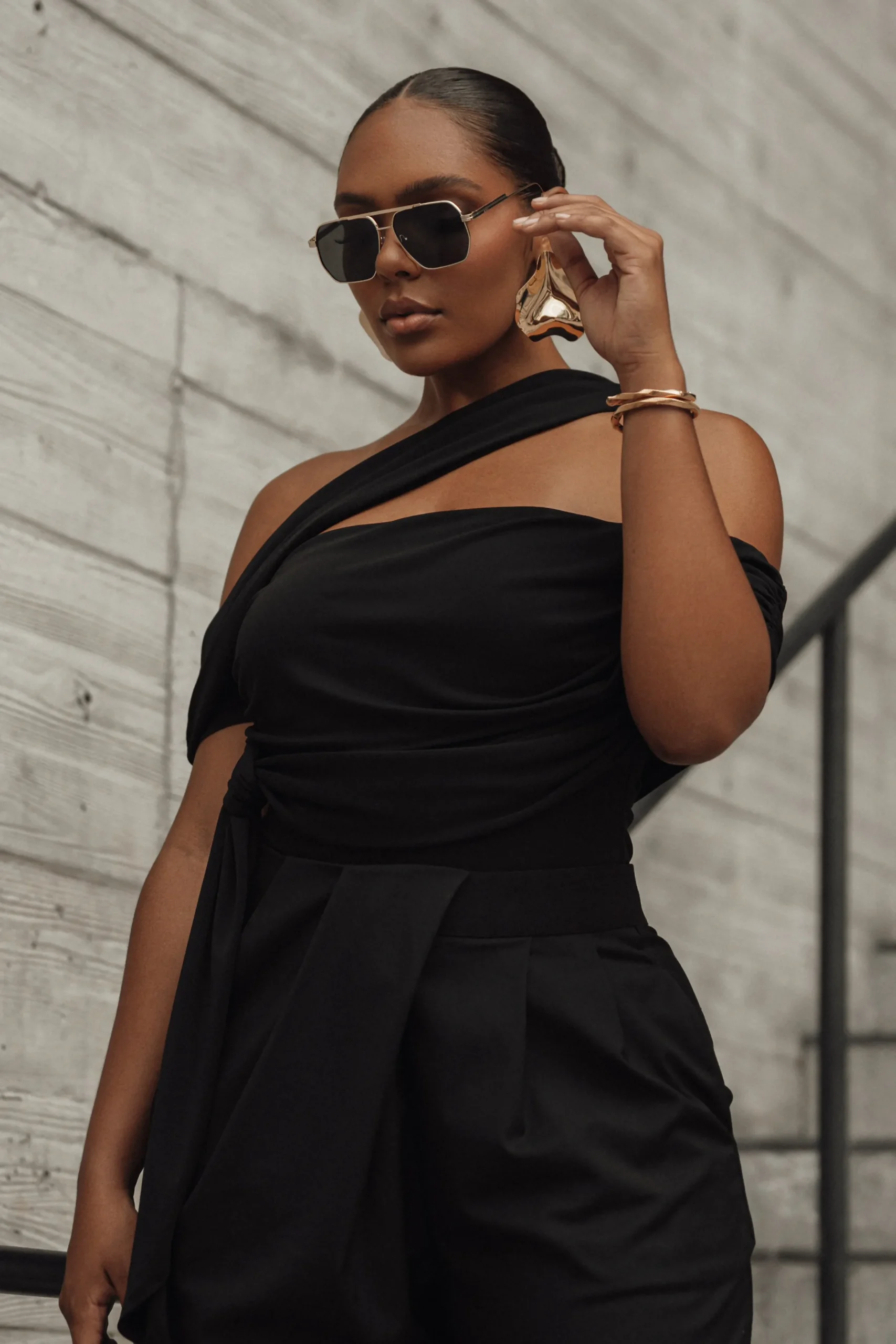 JLUXLABEL Black Asymmetrical Draped Trousers