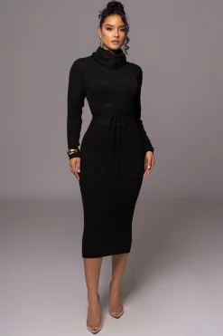JLUXLABEL Black Aubrey Turtleneck Sweater Dress