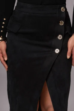 JLUXLABEL Black Audrey Suede Midi Skirt