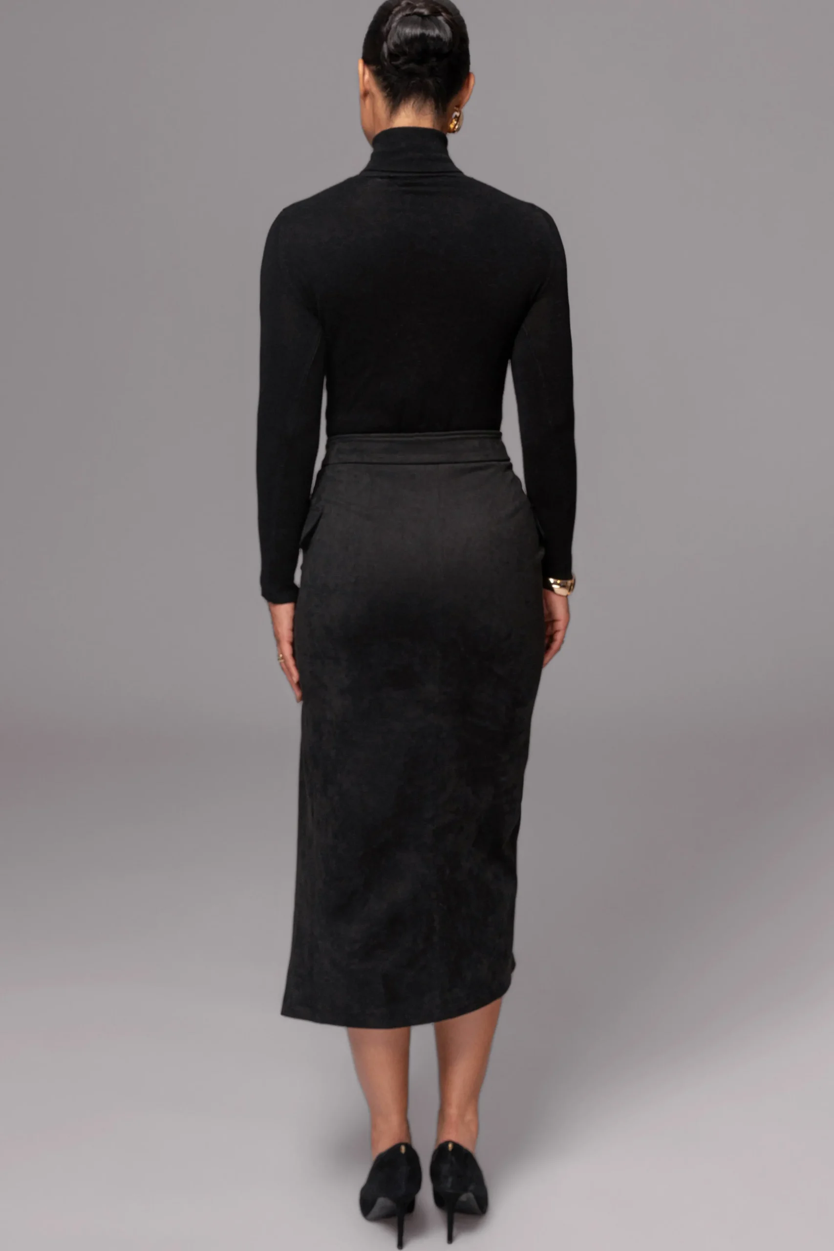 JLUXLABEL Black Audrey Suede Midi Skirt