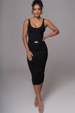 JLUXLABEL Black Belted Envy Midi Dress