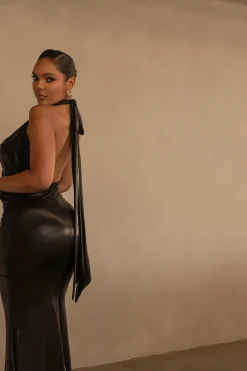 JLUXLABEL Black Bryanna Metallic Maxi Dress