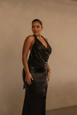 JLUXLABEL Black Bryanna Metallic Maxi Dress