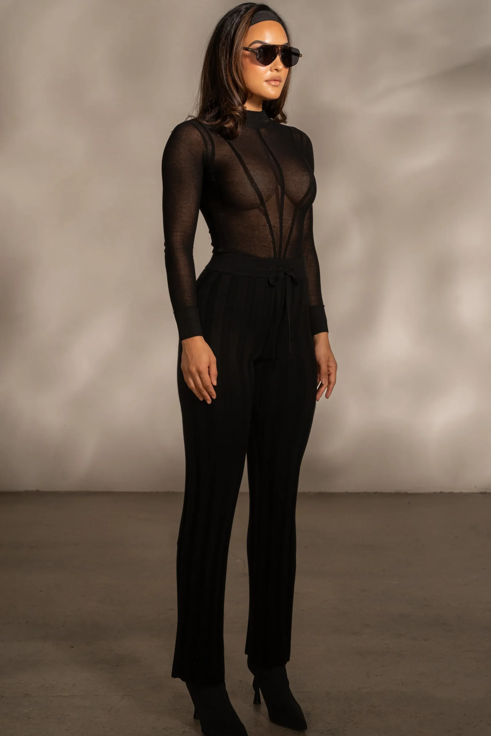 JLUXLABEL Black Darcey Ribbed Pants