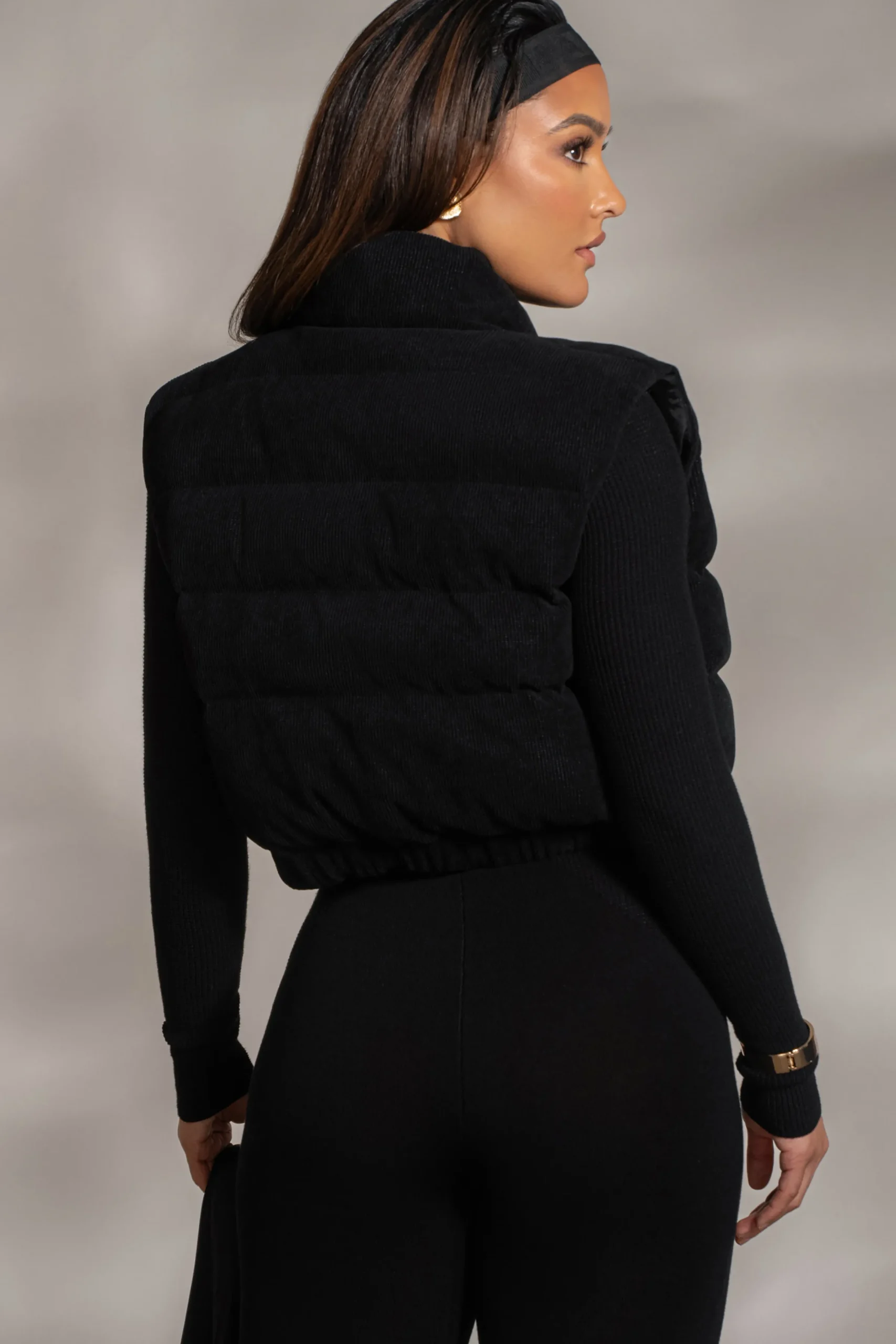 JLUXLABEL Black Delma Ribbed Puffer Vest