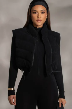 JLUXLABEL Black Delma Ribbed Puffer Vest