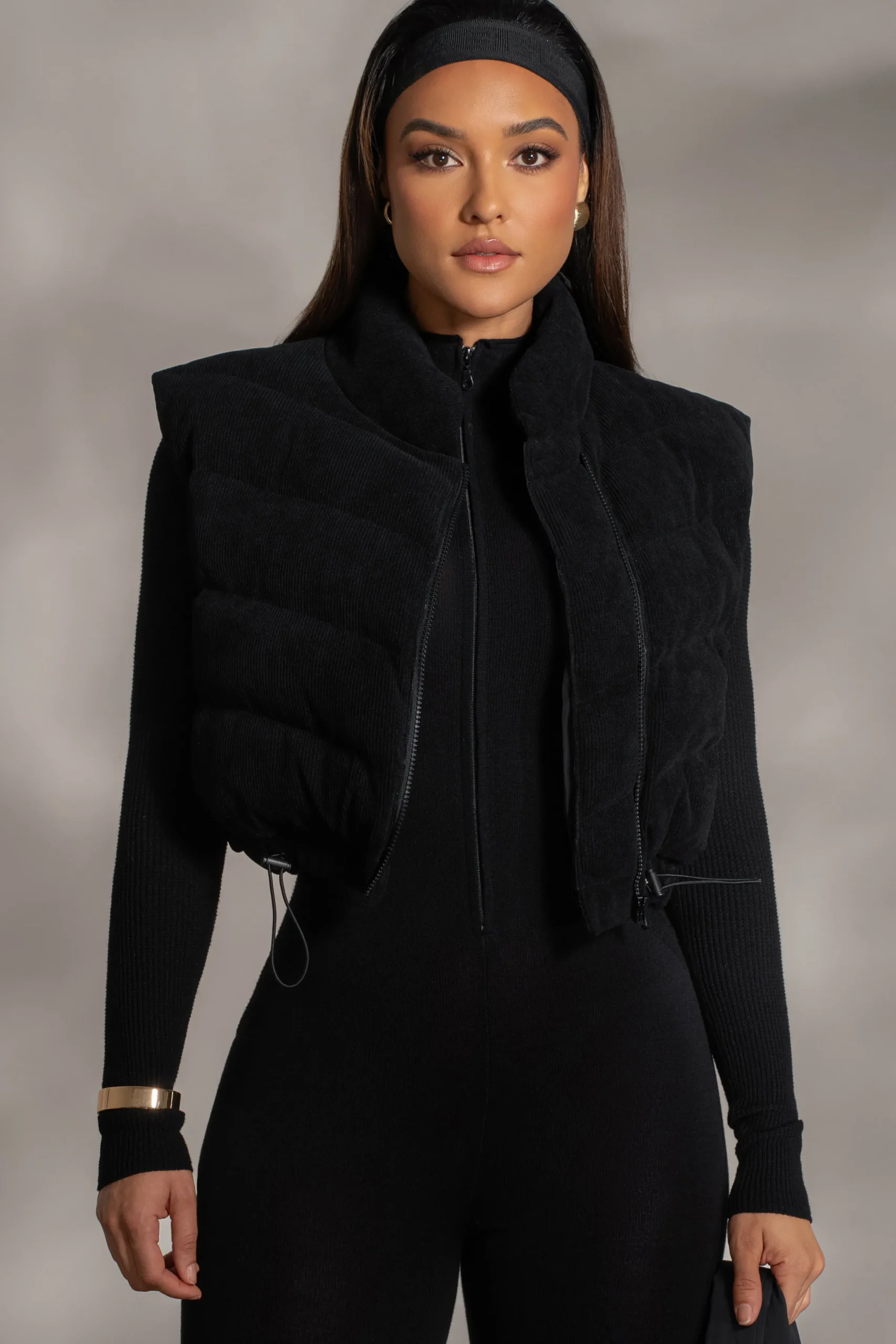 JLUXLABEL Black Delma Ribbed Puffer Vest