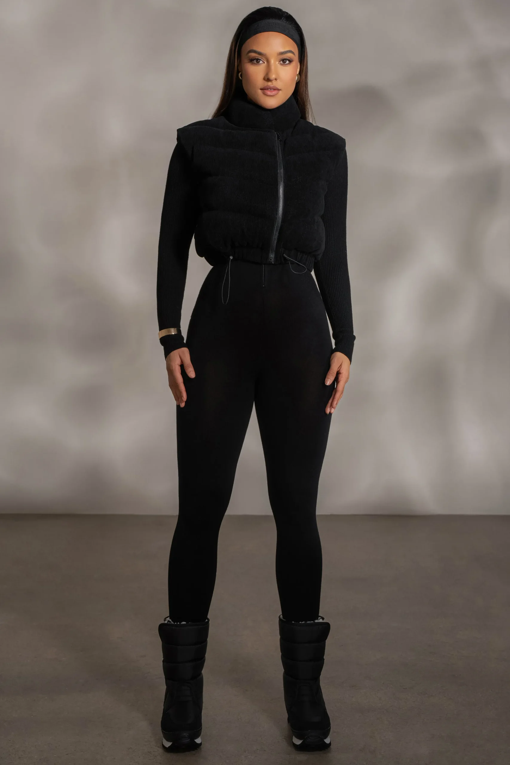 JLUXLABEL Black Delma Ribbed Puffer Vest
