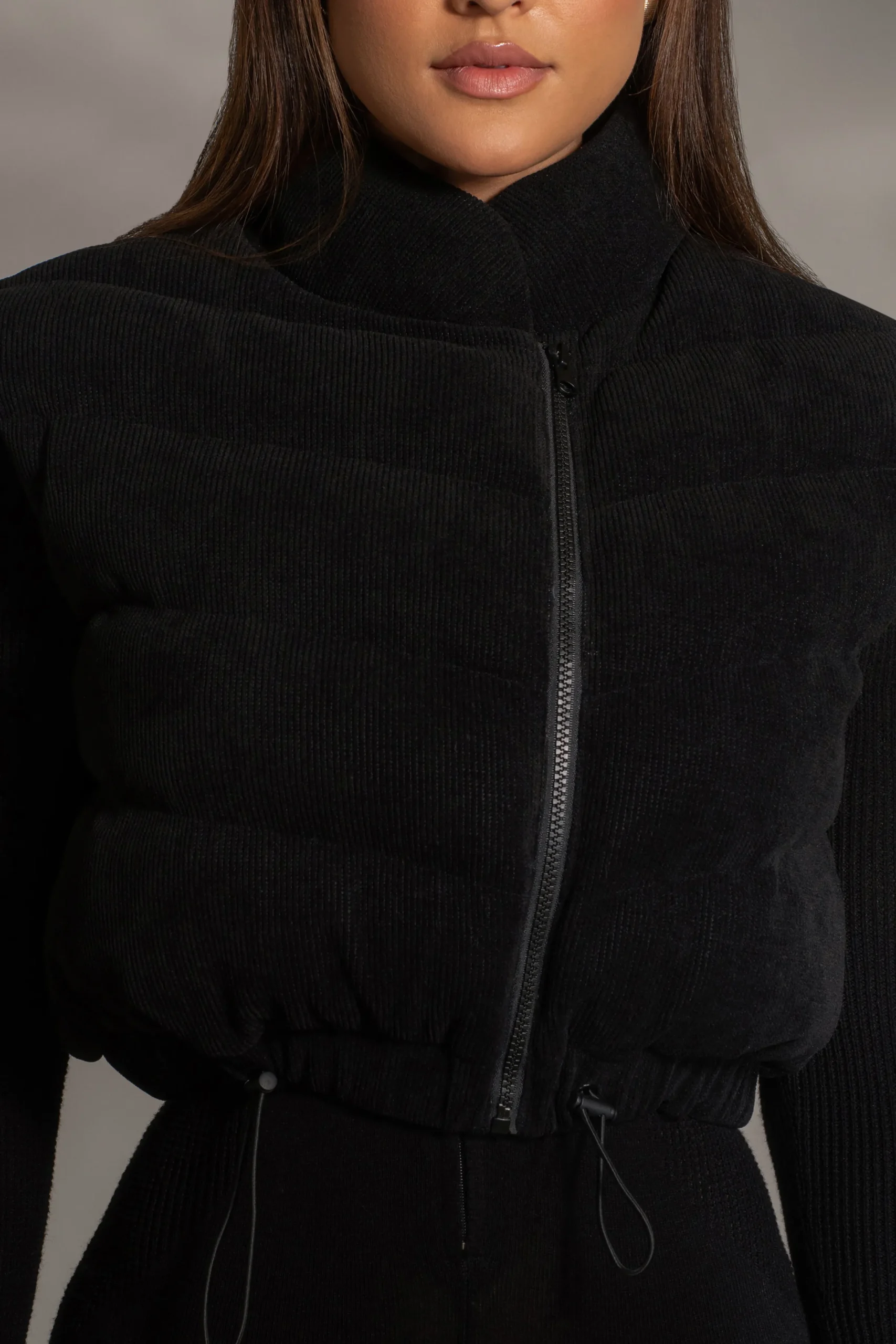 JLUXLABEL Black Delma Ribbed Puffer Vest