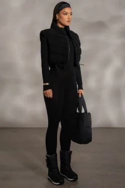 JLUXLABEL Black Delma Ribbed Puffer Vest