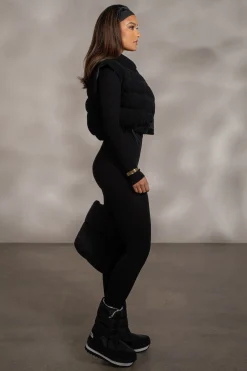 JLUXLABEL Black Delma Ribbed Puffer Vest