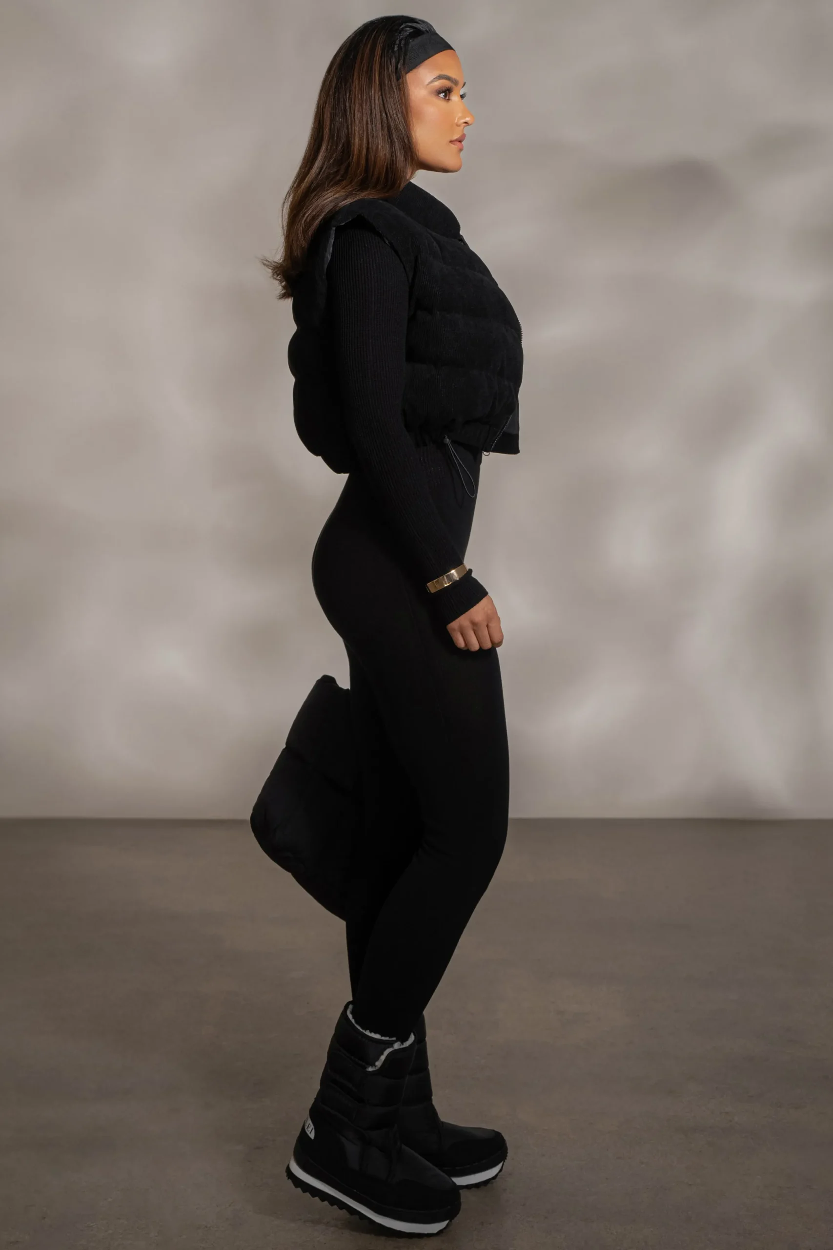 JLUXLABEL Black Delma Ribbed Puffer Vest