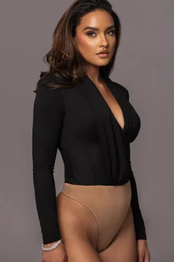 JLUXLABEL Black Drape Corset Bodysuit