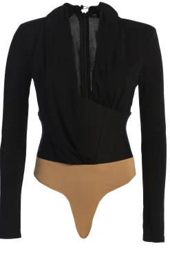 JLUXLABEL Black Drape Corset Bodysuit