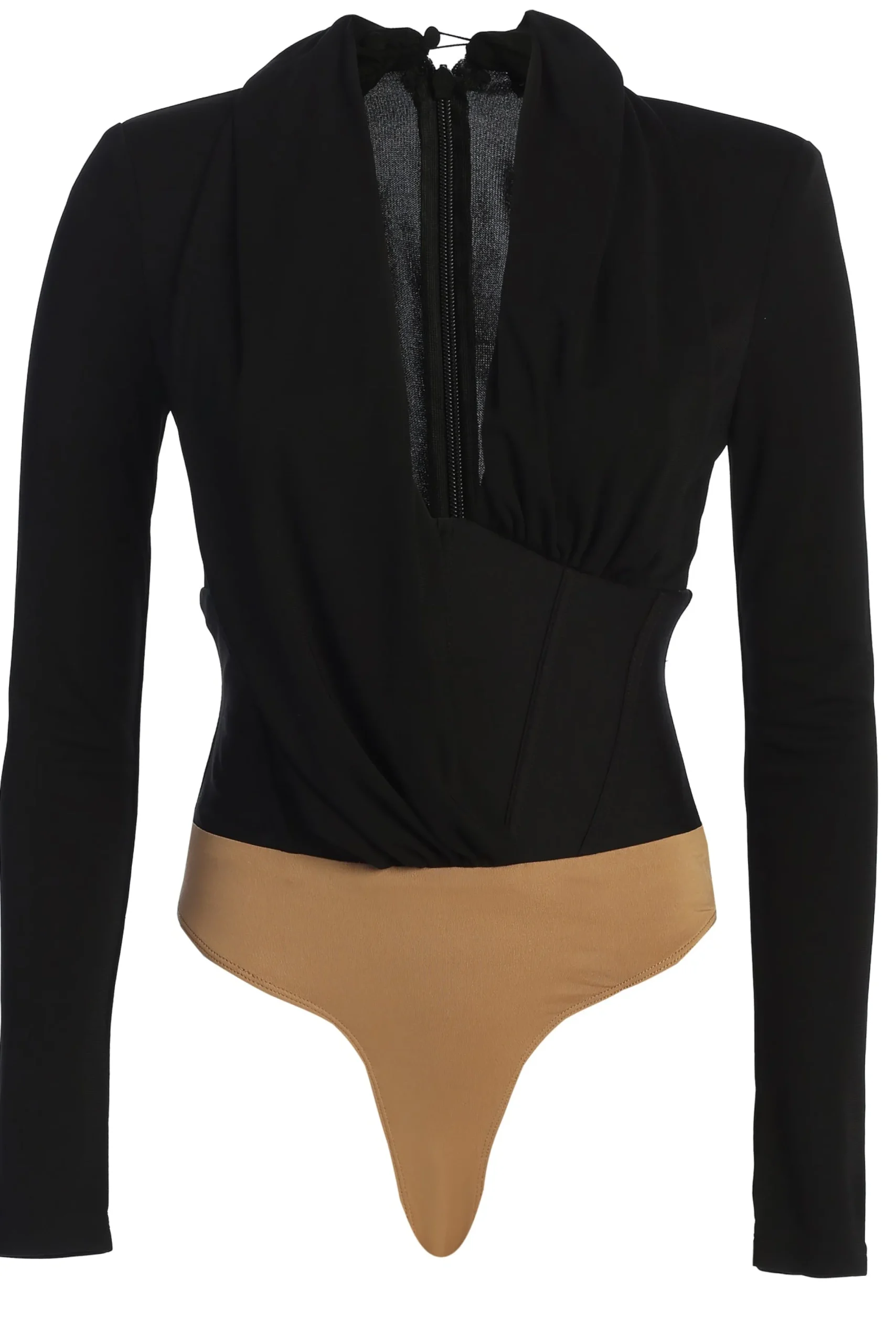 JLUXLABEL Black Drape Corset Bodysuit