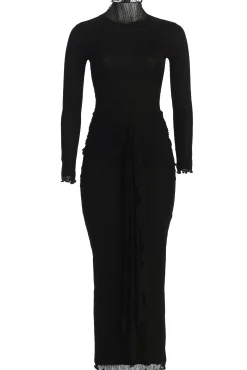 JLUXLABEL Black Drape Mock Neck Dress