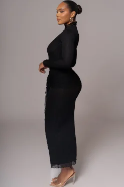 JLUXLABEL Black Drape Mock Neck Dress