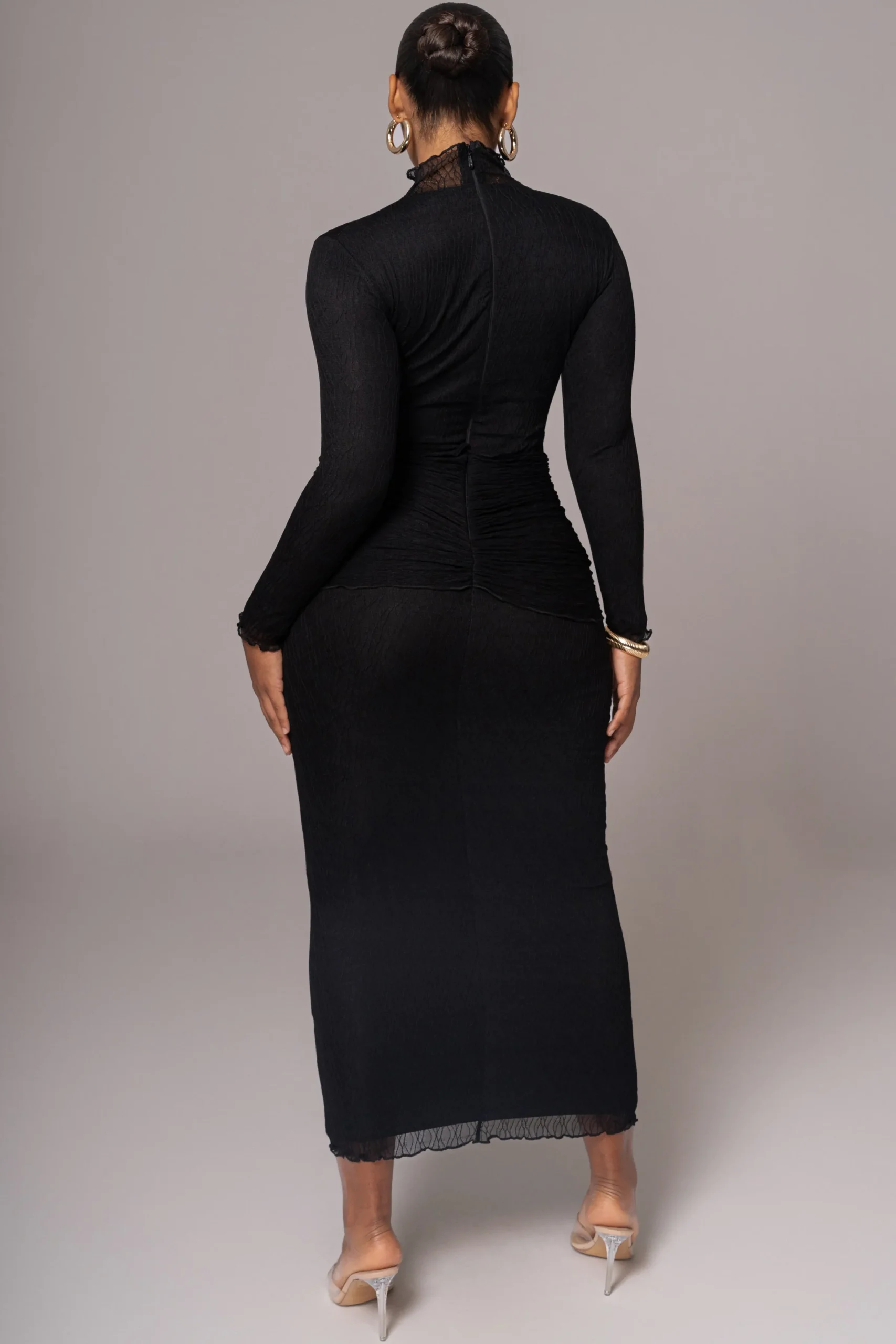 JLUXLABEL Black Drape Mock Neck Dress