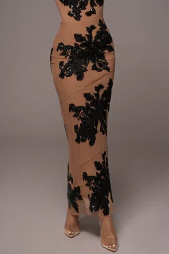 JLUXLABEL Black Edena Embroidered Midi Skirt