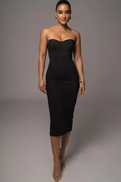 JLUXLABEL Black Escape Mesh Midi Dress