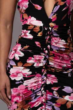 JLUXLABEL Black Floral Jess Ruched Midi Dress