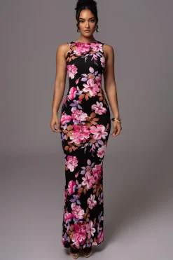 JLUXLABEL Black Floral JLUXBASIX FRONT AND CENTER MAXI DRESS