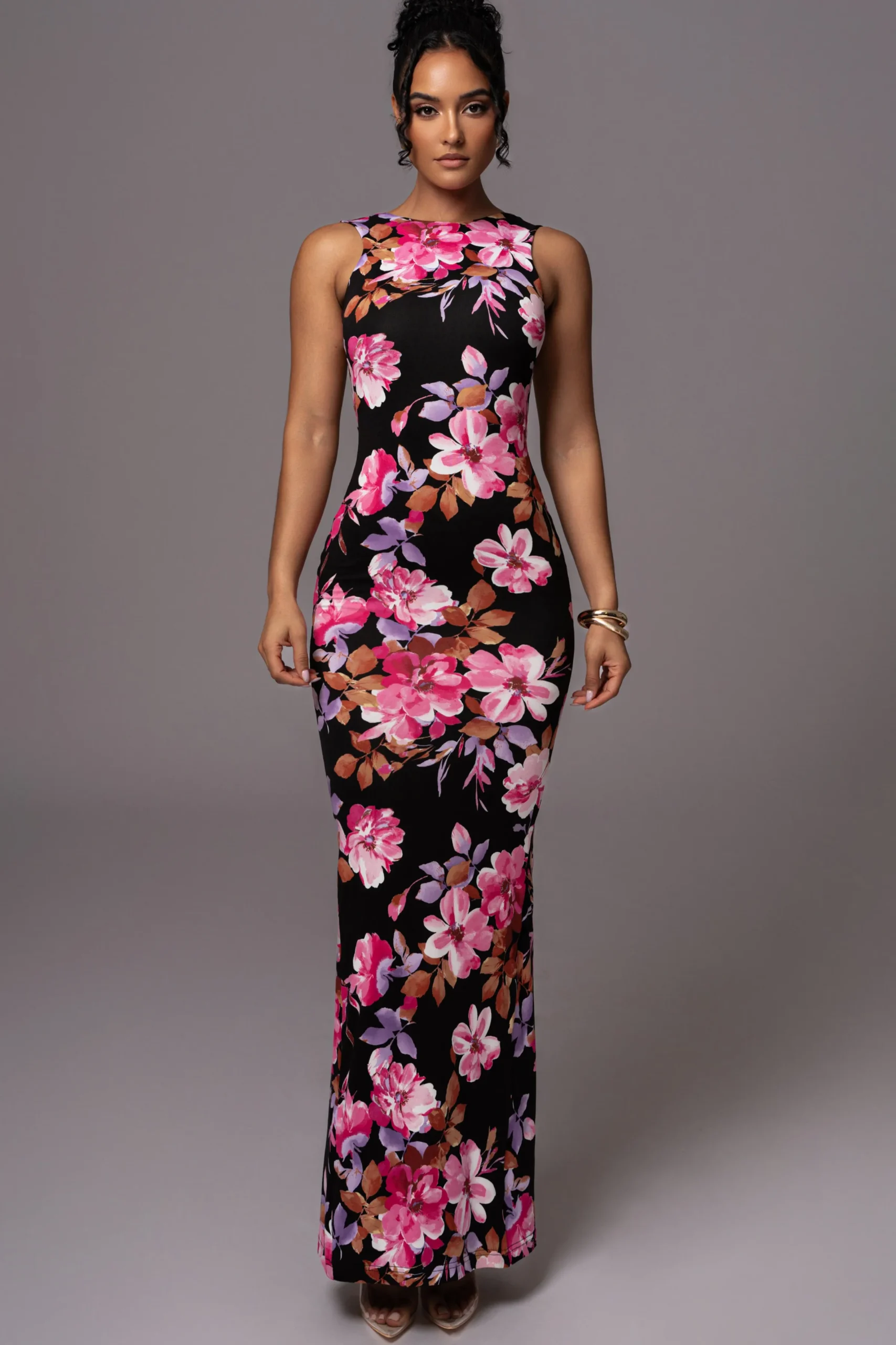 JLUXLABEL Black Floral JLUXBASIX FRONT AND CENTER MAXI DRESS