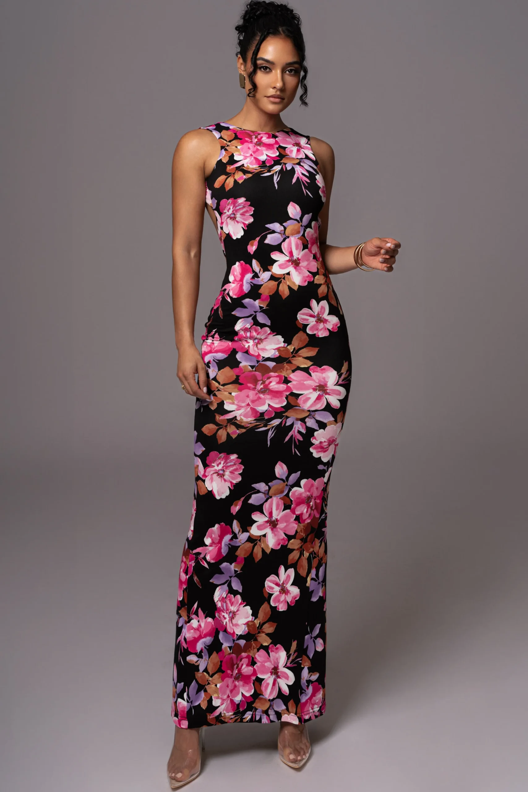 JLUXLABEL Black Floral JLUXBASIX FRONT AND CENTER MAXI DRESS