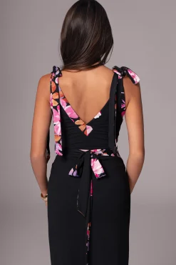 JLUXLABEL Black Floral Kamie Reversible Skirt Set