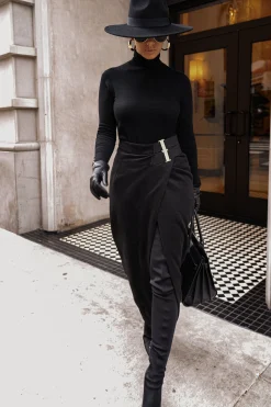 JLUXLABEL Black Gisele Slit Skirt