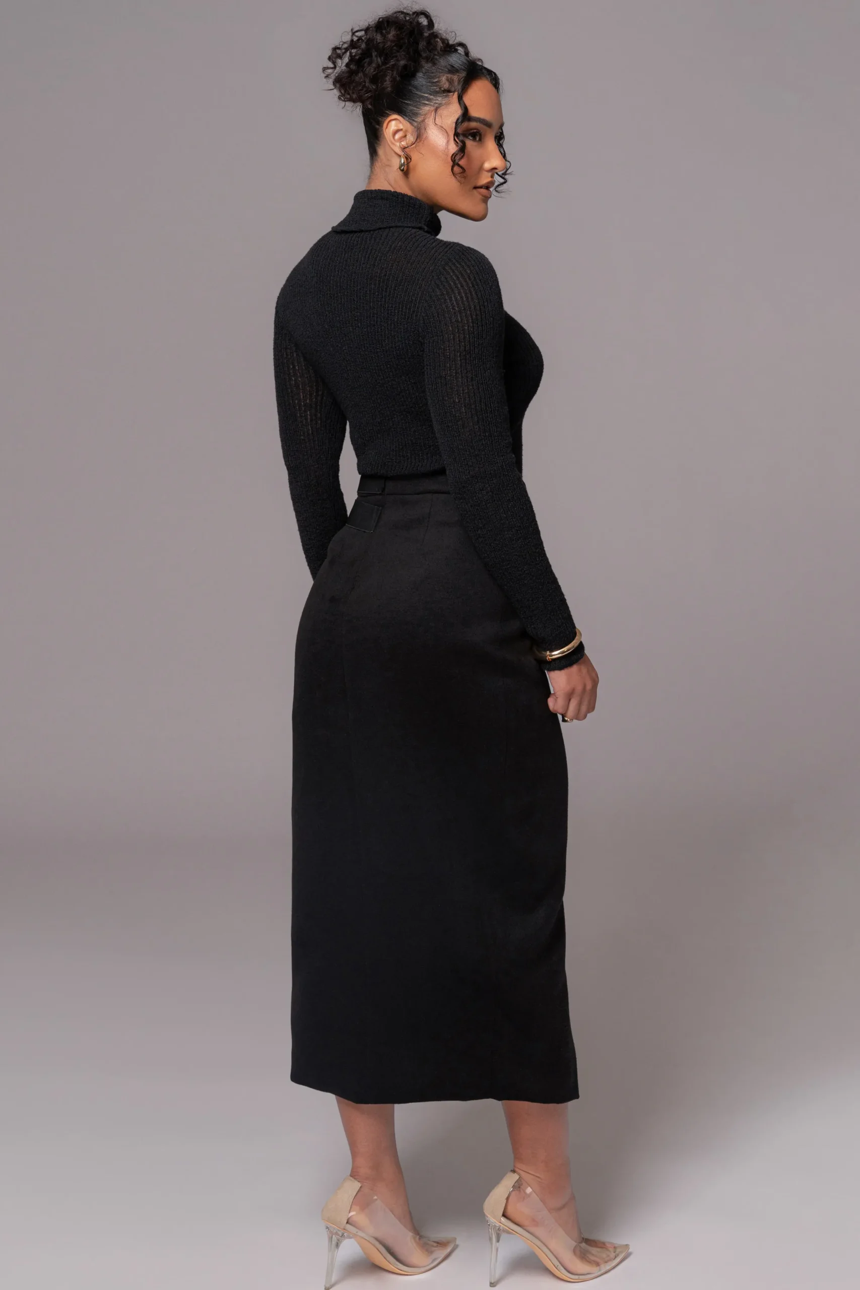 JLUXLABEL Black Gisele Slit Skirt