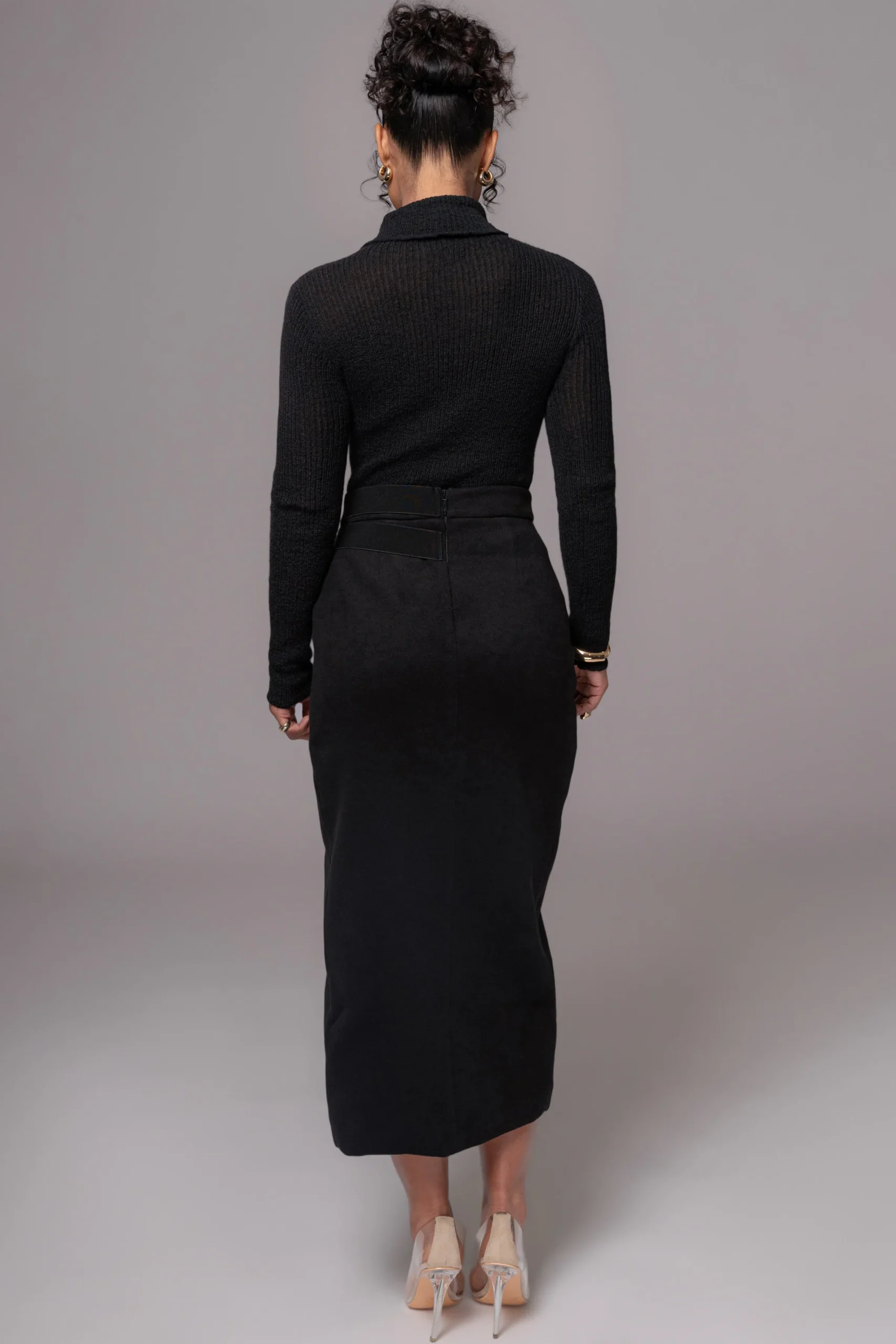 JLUXLABEL Black Gisele Slit Skirt