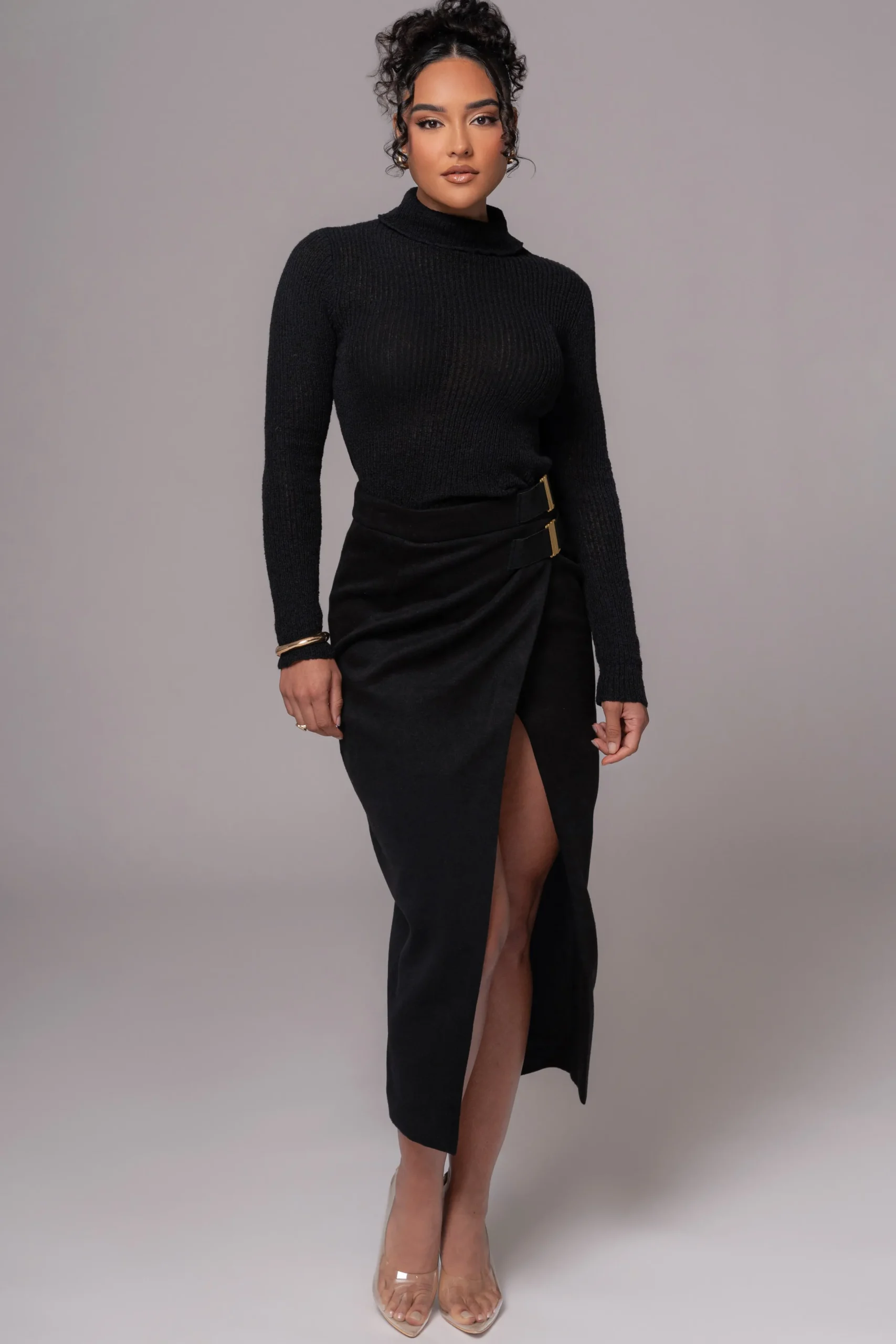 JLUXLABEL Black Gisele Slit Skirt