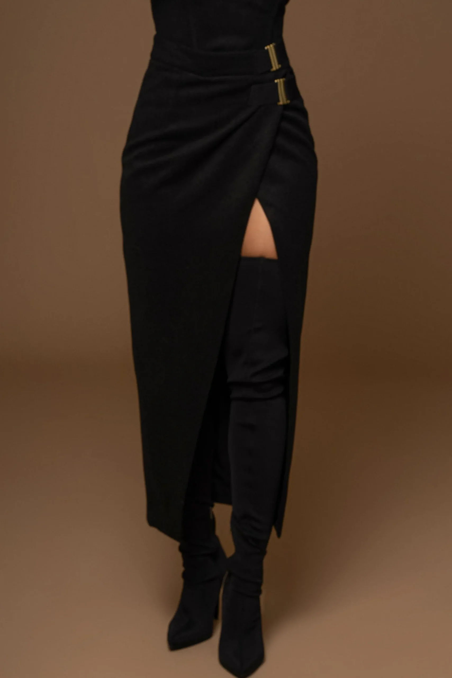 JLUXLABEL Black Gisele Slit Skirt