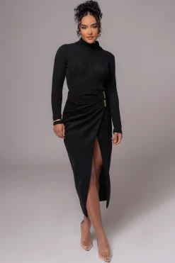JLUXLABEL Black Gisele Slit Skirt