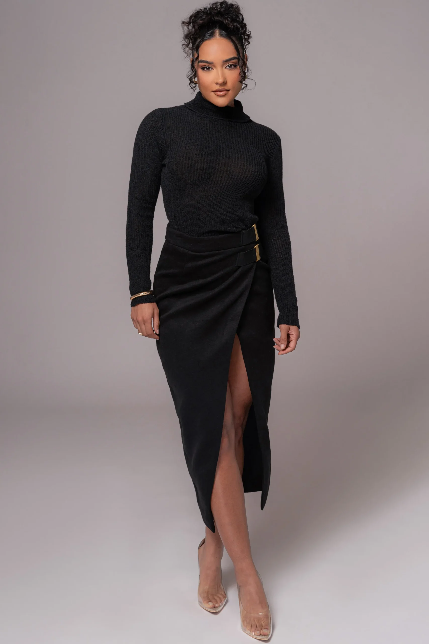 JLUXLABEL Black Gisele Slit Skirt