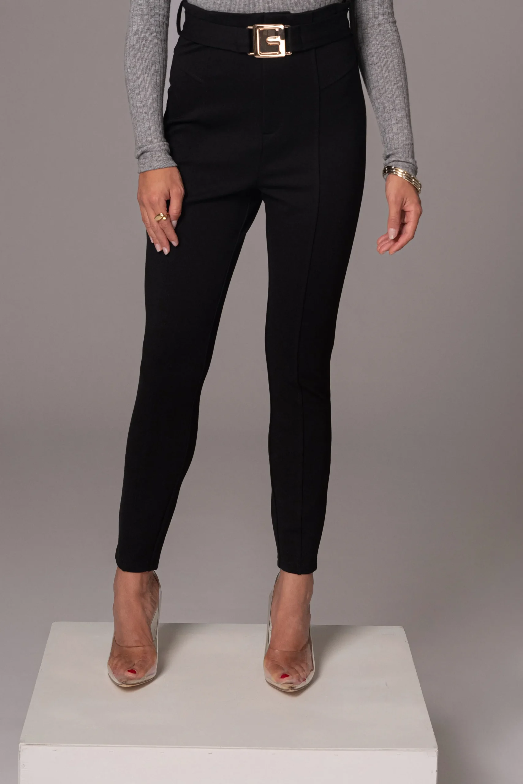 JLUXLABEL Black Golden Buckled Pants